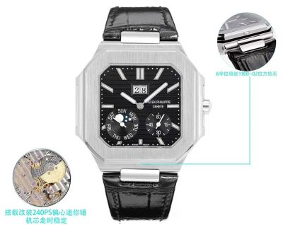 Patek Philippe Cubitus 240ps Movement 45mm Black Dial Calfskin Leather Strap Watch